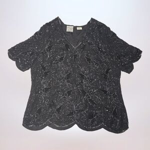 Stenay Plus Black Silk Beaded Blouse